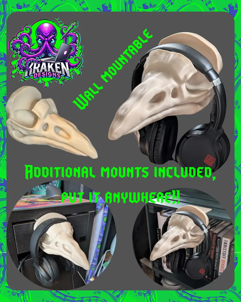 Raven Skull Headphone Mount